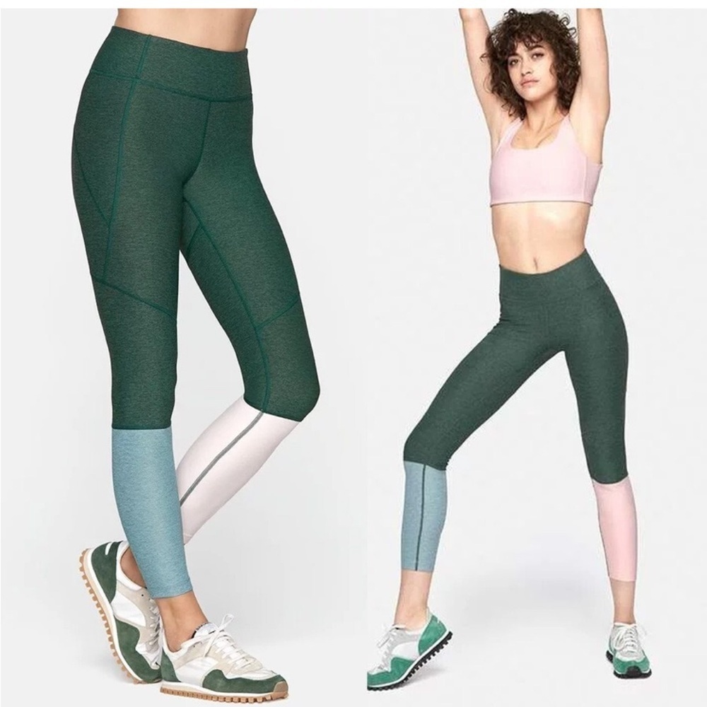 Outdoor Voices 7/8 Dipped Green and Pink Colorblock Leggings sz M